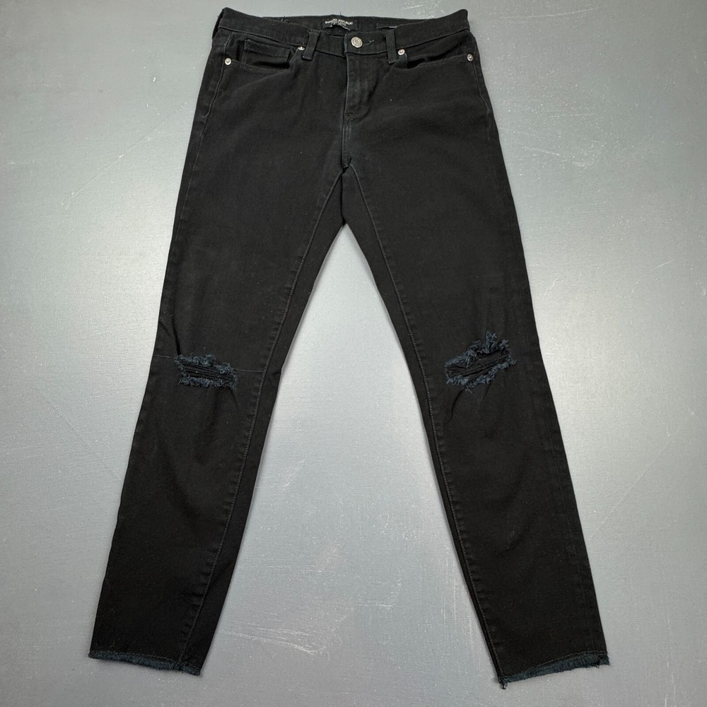 Banana Republic Women's 28 Black Skinny Jeans Distressed Raw Hem Stretch Denim